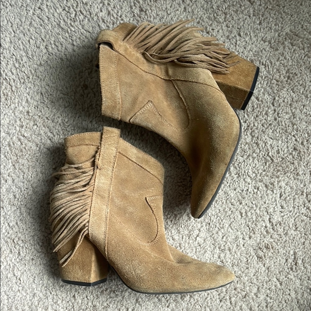 Fringed Tan Suede Ankle Boots
